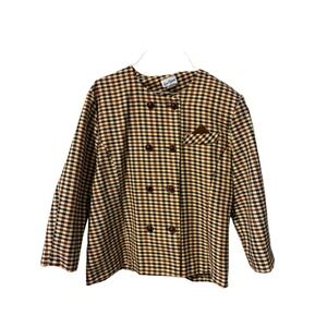 Good Times Vintage Houndstooth Double Breasted Collarless Blazer Brown Tan 12